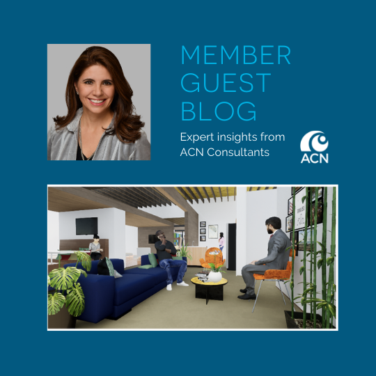 blog promo with Gioia Gianotti headshot and image of a nonprofit foyer with people